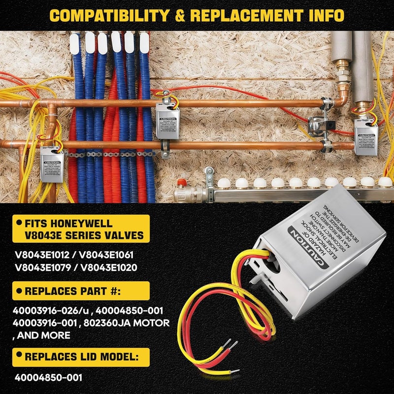 Lynvire for v8043e1012 Honeywell Zone Valve, 40003916-026 Power Replacement Head, 40004850-001 (Lid Model) 2-Way 4-Wire, Normally Closed 24Vac 50/60Hz 18" Leads with End Switch for Honeywell Zone Valve Moto - Image 2